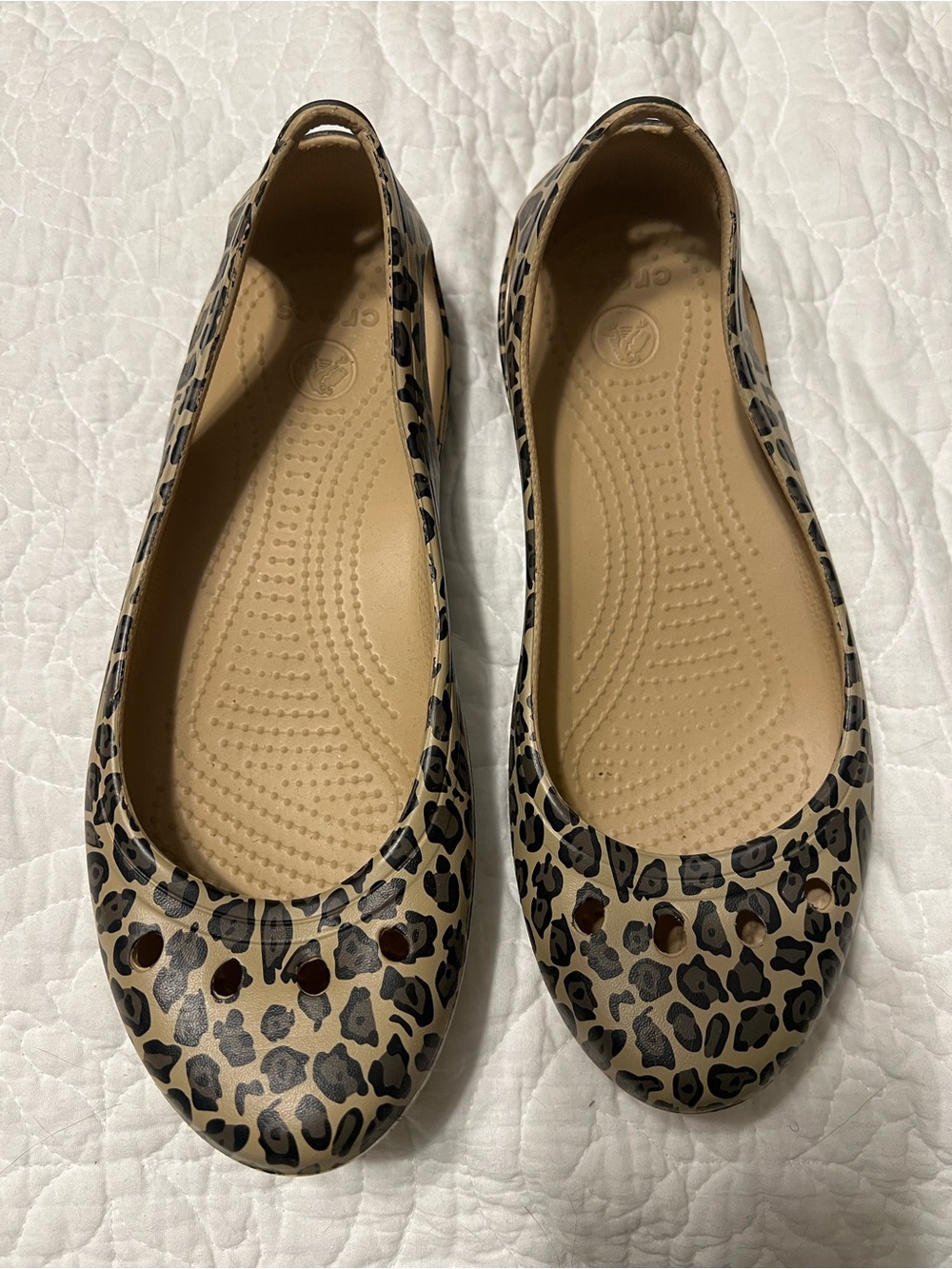 CROCS Leopard-Print Ballet Flats - Tan and Black